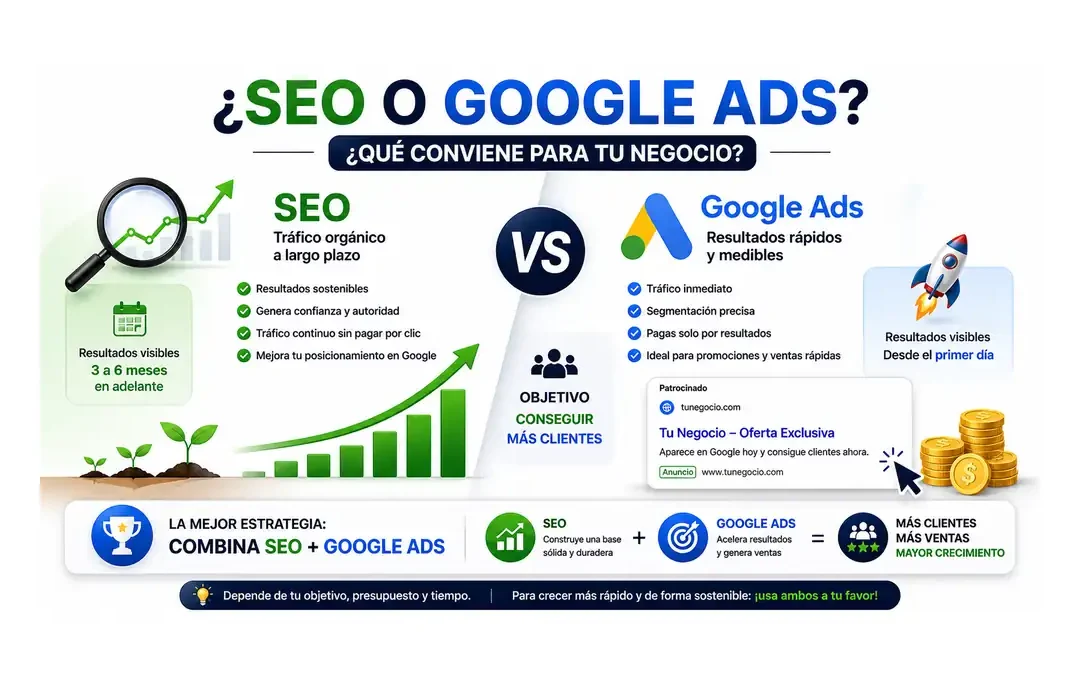 SEO o publicidad en Google Ads: qué conviene más para mi negocio 2026